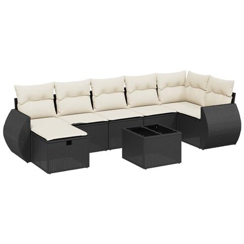 Set Divani da Giardino con Cuscini 8 pz Nero in Polyrattan - Foto 1