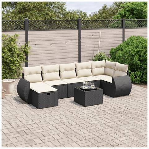 Set Divani da Giardino con Cuscini 8 pz Nero in Polyrattan - Foto 2