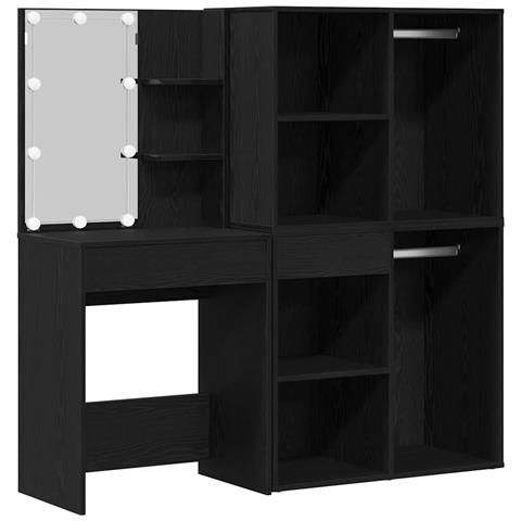 Specchio con LED con cassetto Rovere nero 140 x 40 x 140 cm - Foto 1