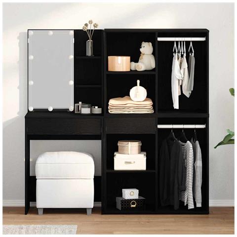 Specchio con LED con cassetto Rovere nero 140 x 40 x 140 cm - Foto 2