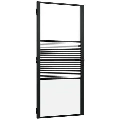 Porta Interna Nero 93 x 201.5 cm Vetro temperato, Alluminio - Foto 1