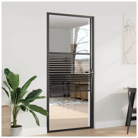 Porta Interna Nero 93 x 201.5 cm Vetro temperato, Alluminio - Foto 2