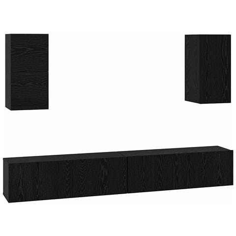 Mobile TV da Parete 6 pcs Rovere nero Legno multistrato - Foto 1