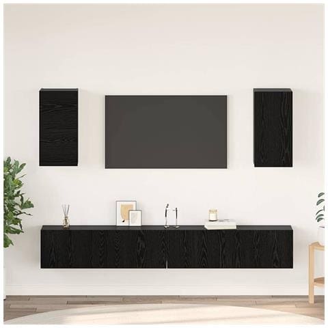 Mobile TV da Parete 6 pcs Rovere nero Legno multistrato - Foto 2