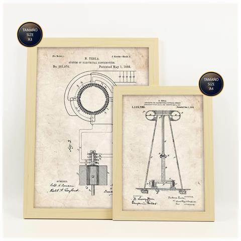 Set Di 6 Stampe Poster Con Elettricità 2 Brevetti Poster Con Immagini Di Brevetti Retrò Design D'interni In Stile Vintage A3 & A4 Telaio In Legno Chiaro - Foto 6