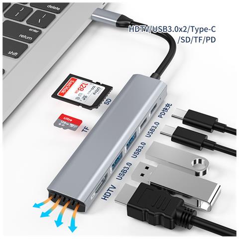 Adattatore Multiporta Hub Usb-c 7-in-1 - Hdmi 4k, Pd 100w, Usb 3.0 5gbps, Compatibile Con Macbook, Huawei E Altro - Foto 2