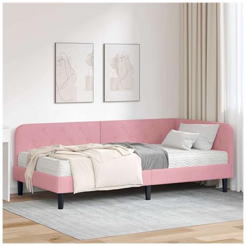 Cornice del letto ad angolo Rosa 100 x 200 cm Velluto - Foto 2