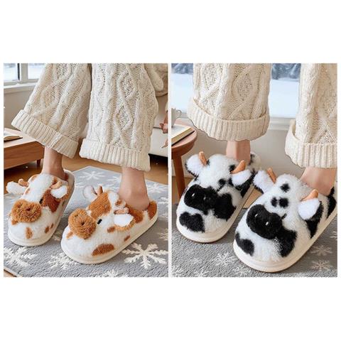 Pantofole Da Interno Peluche Con Stampa Mucca: Calde E Antiscivolo 44 - Foto 2