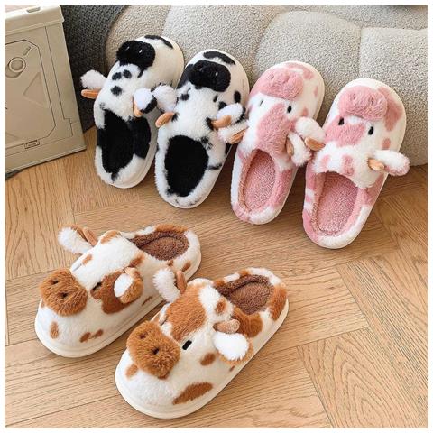 Pantofole Da Interno Peluche Con Stampa Mucca: Calde E Antiscivolo 44 - Foto 6