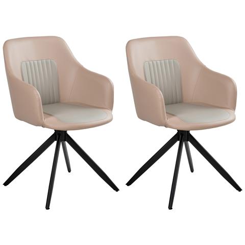 Set Di 2 Sedie Da Pranzo Likely Pelle Sintetica Beige Sabbia - Foto 2