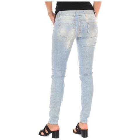 Pantaloni Lunghi In Denim Effetto Strappato Con Orli Stretti 10dbf0115 Donna - Foto 2