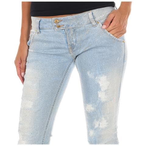 Pantaloni Lunghi In Denim Effetto Strappato Con Orli Stretti 10dbf0115 Donna - Foto 3