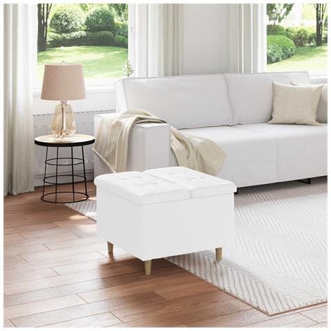 Pouf contenitore Bianco 60 x 60 x 45 cm Pelle sintetica - Foto 2