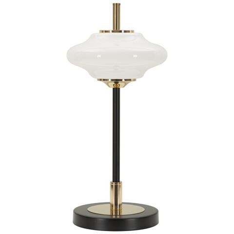 Lampada Da Tavolo Vintage In Ferro Nero E Oro Con Diffusore In Vetro Bianco Opalino - Foto 1
