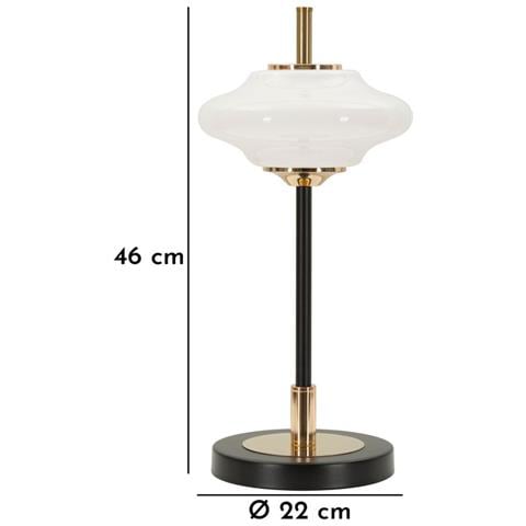 Lampada Da Tavolo Vintage In Ferro Nero E Oro Con Diffusore In Vetro Bianco Opalino - Foto 7