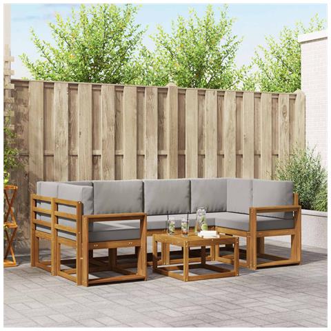 Set di divani da esterno 7 pcs Grigio Naturale e Chiaro - Foto 2