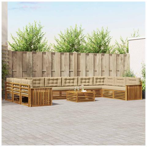 Set divani 11 pcs Naturale e Beige Legno di Acacia Massello - Foto 2