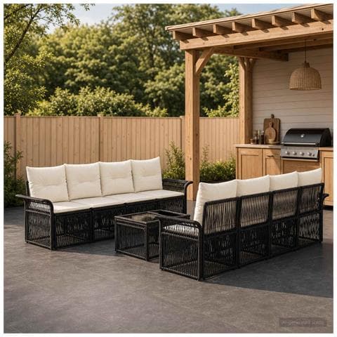 Set Divano da Giardino 9 pz Nero polyrattan - Foto 2