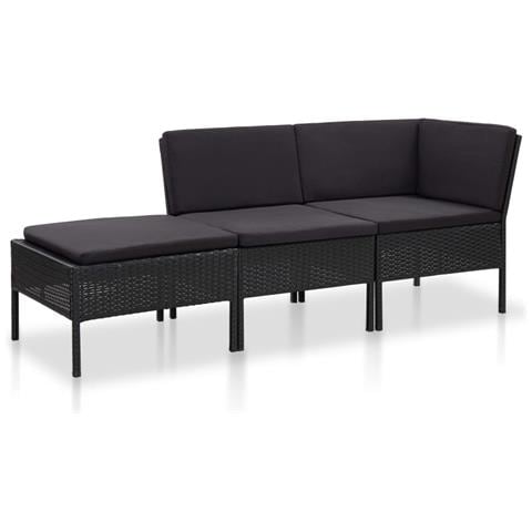 Set Divani da Giardino 3 pz con Cuscini in Polyrattan Nero - Foto 1