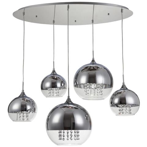 Lampadario Contemporaneo Fermi Metallo Nichel 5 Luci Diffusori Vetro E Metallo - Foto 1