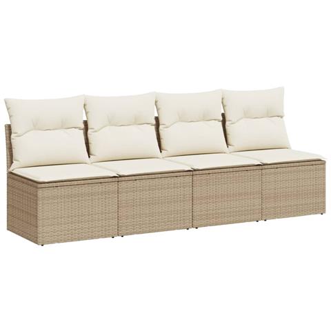 Divano Da Giardino Con Cuscini A 4 Posti Beige In Polyrattan - Foto 2