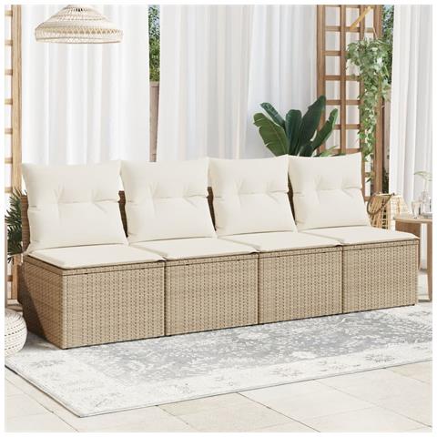 Divano Da Giardino Con Cuscini A 4 Posti Beige In Polyrattan - Foto 3