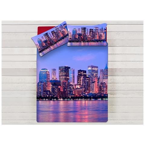 Parure Copripiumino Sacco Piumino Letto 100% Cotone Sogni D''oro Disegno Citt&agrave; Dis. 71 Singolo Città - Foto 1