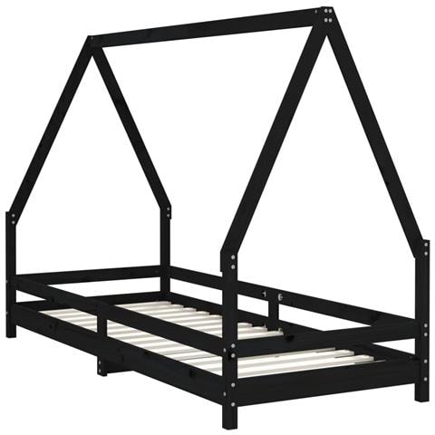 Giroletto Per Bambini Nero 80x200 Cm In Legno Massello Di Pino - Foto 3