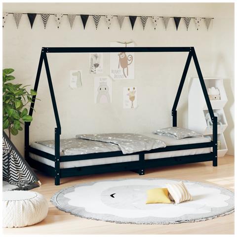 Giroletto Per Bambini Nero 80x200 Cm In Legno Massello Di Pino - Foto 1