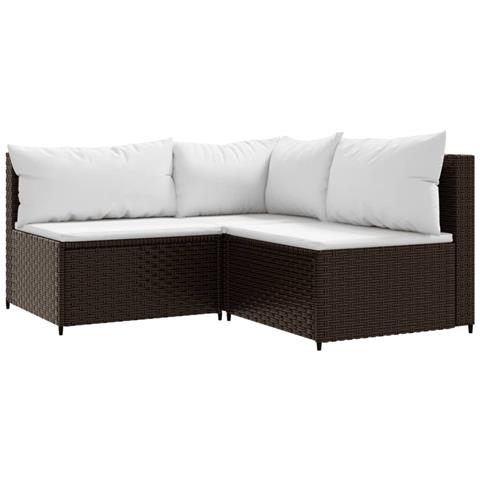Set Mobili da Giardino 3 pz con Cuscini in Polyrattan Marrone - Foto 1