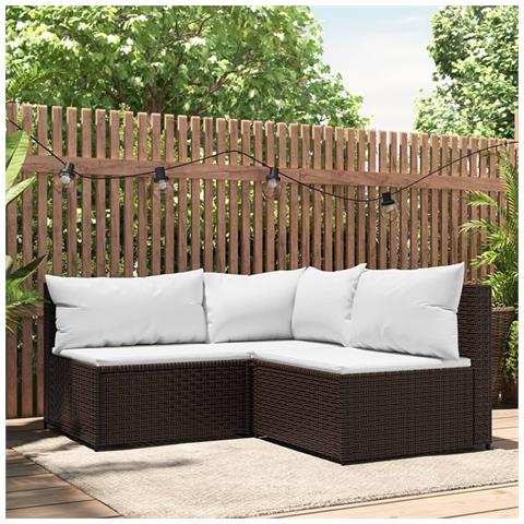 Set Mobili da Giardino 3 pz con Cuscini in Polyrattan Marrone - Foto 8