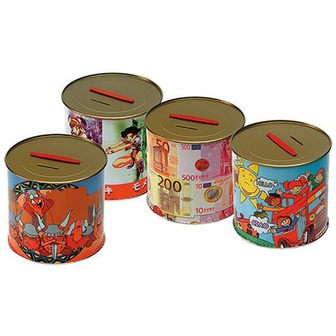 Salvadanaio In Latta Tipo Medio - H. 14,5 Cm X Ø 13,5 - Foto 1