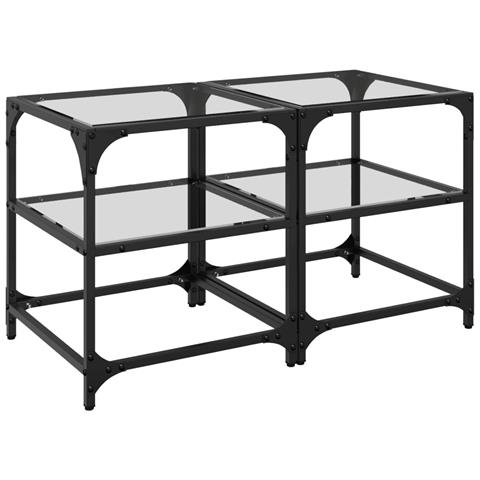 Tavolino Salotto Con Piano Vetro Trasparente 40x40x45cm Acciaio - Foto 2