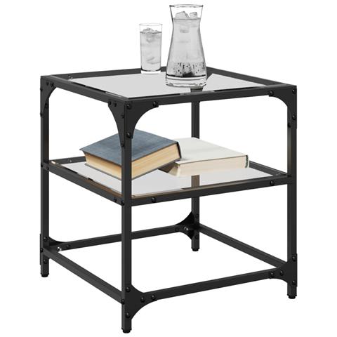 Tavolino Salotto Con Piano Vetro Trasparente 40x40x45cm Acciaio - Foto 3