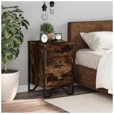 Comodino Rovere Fumo 40x41x60 Cm In Legno Multistrato - Foto 3