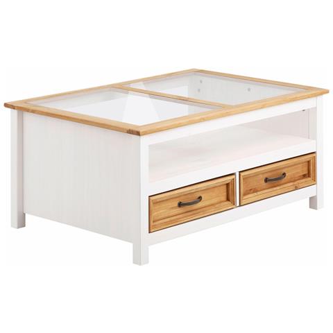 Selma Tavolino In Vetro E Pino Naturale E Bianco - Foto 1