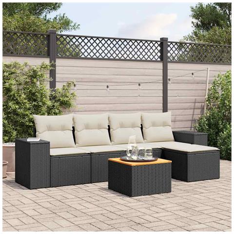 Set Divano da Giardino 6 pz con Cuscini Nero in Polyrattan - Foto 2
