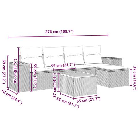 Set Divano da Giardino 6 pz con Cuscini Nero in Polyrattan - Foto 3