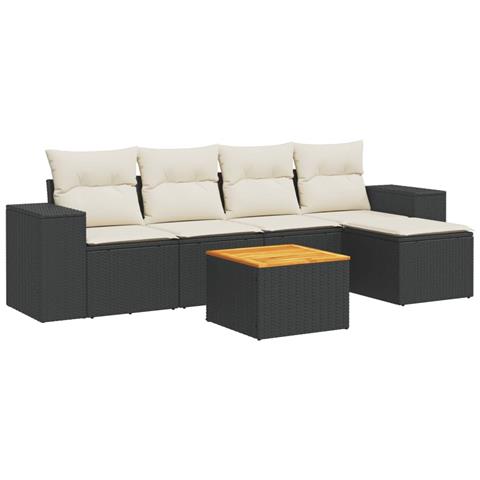 Set Divano da Giardino 6 pz con Cuscini Nero in Polyrattan - Foto 1