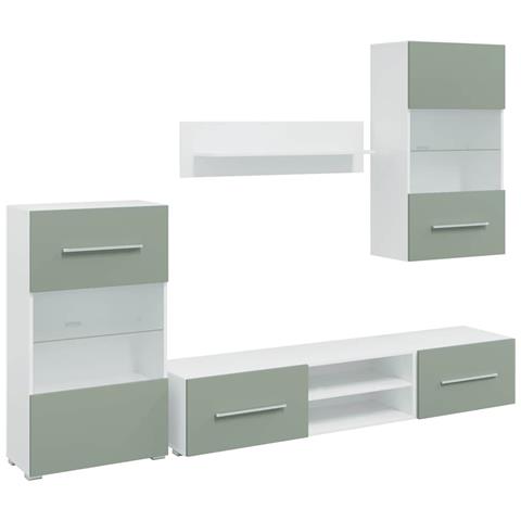 Mobile TV 5 pz con Illuminazione a LED Verde Oliva Truciolato - Foto 1