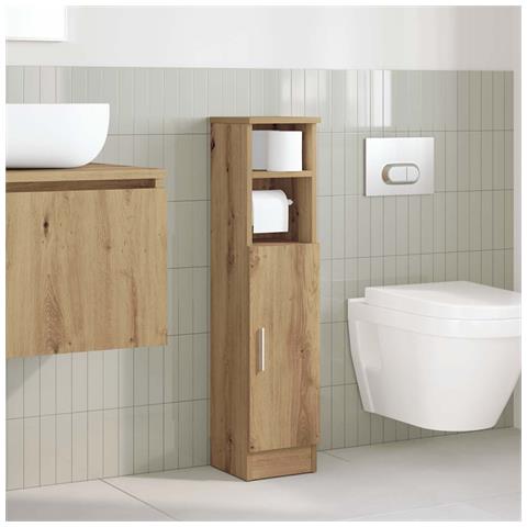 Mobile Da Bagno Con Portarotolo Rovere Artigianale 20,5x22x90cm - Foto 3