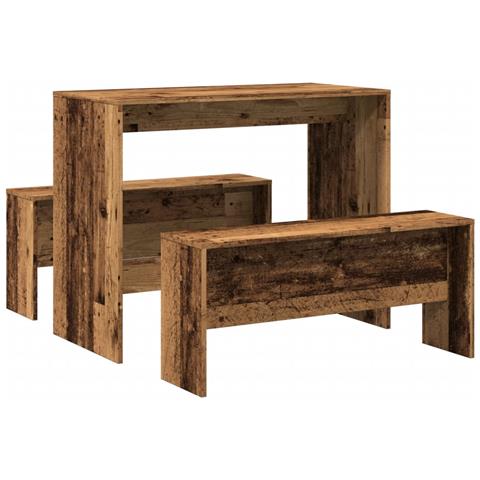Set Tavolo Da Pranzo E Panche 3 Pz Legno Antico In Truciolato - Foto 2