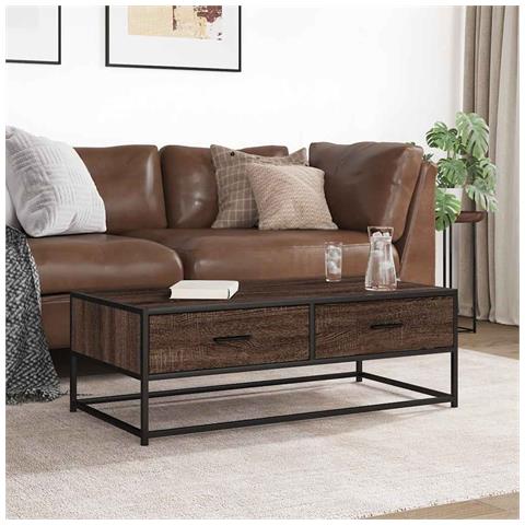 Tavolino Salotto Rovere Marrone 100x50x35cm Multistrato Metallo - Foto 3