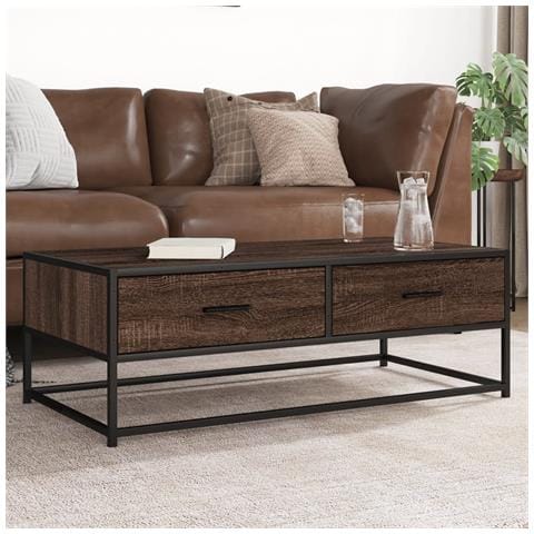 Tavolino Salotto Rovere Marrone 100x50x35cm Multistrato Metallo - Foto 1