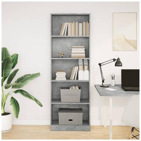 Libreria Grigio Cemento 60x24x176 Cm In Legno Multistrato - Foto 3