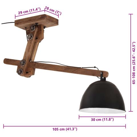 Lusso Casadino - Lampada Da Soffitto 25 W Nera 105x30x65-108cm E27 - Foto 8