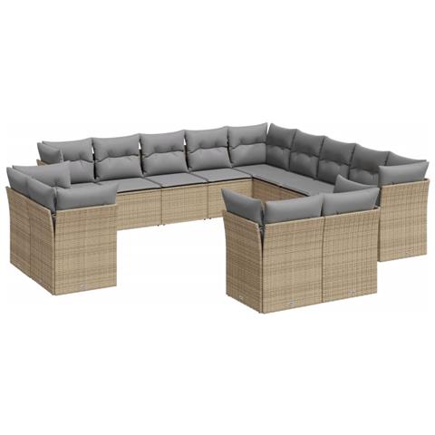 Lusso Casadino - Set Divano Da Giardino 13 Pz Con Cuscini Beige In Polyrattan - Foto 1