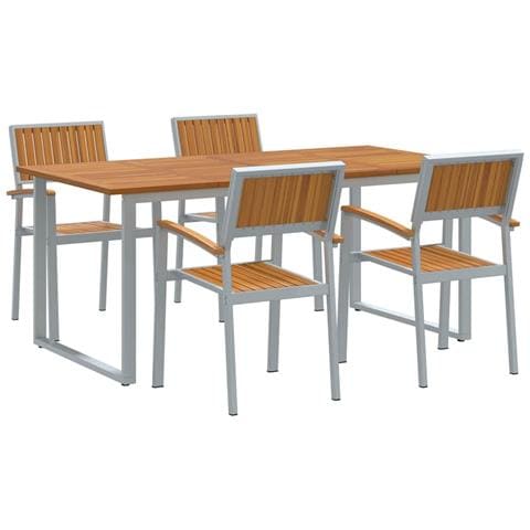 Set Pranzo Giardino 5 Pezzi Grigio Acciaio e Legno Acacia - Foto 1