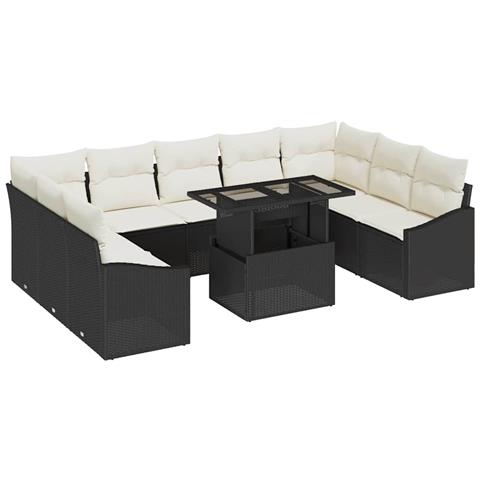 Set da Giardino 10 Pezzi con Cuscini Rattan Nero - Foto 1