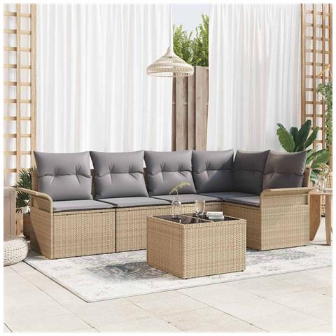Set di divani da giardino 6 pezzi con cuscini in rattan polirattan nero, Divano da giardino 2 posti con spazio di stoccaggio e cuscini in polirattan beige - Foto 2